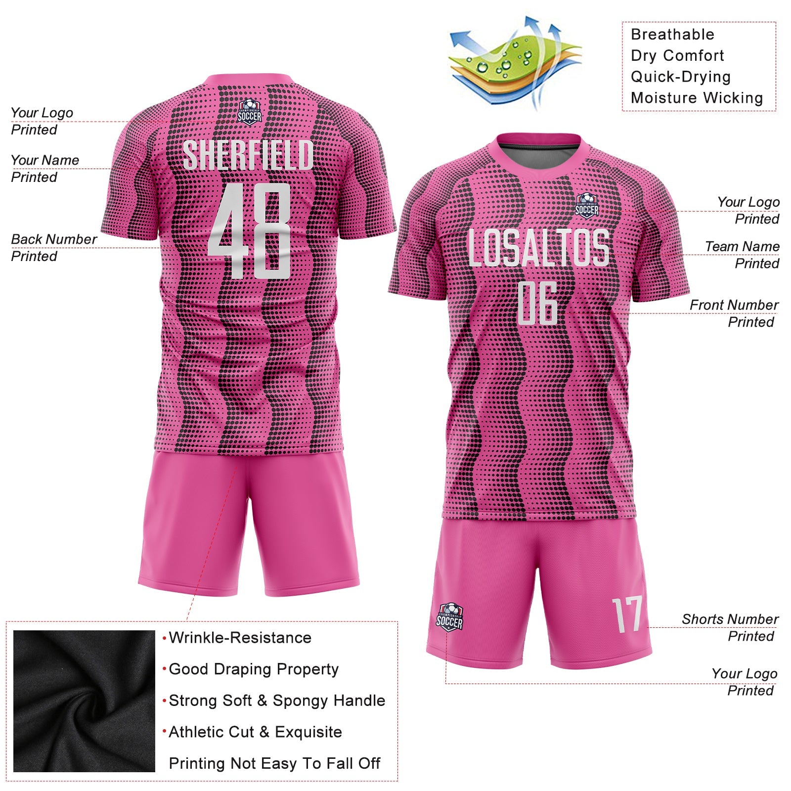 Custom Pink White Sublimation Soccer Uniform Jersey view 5