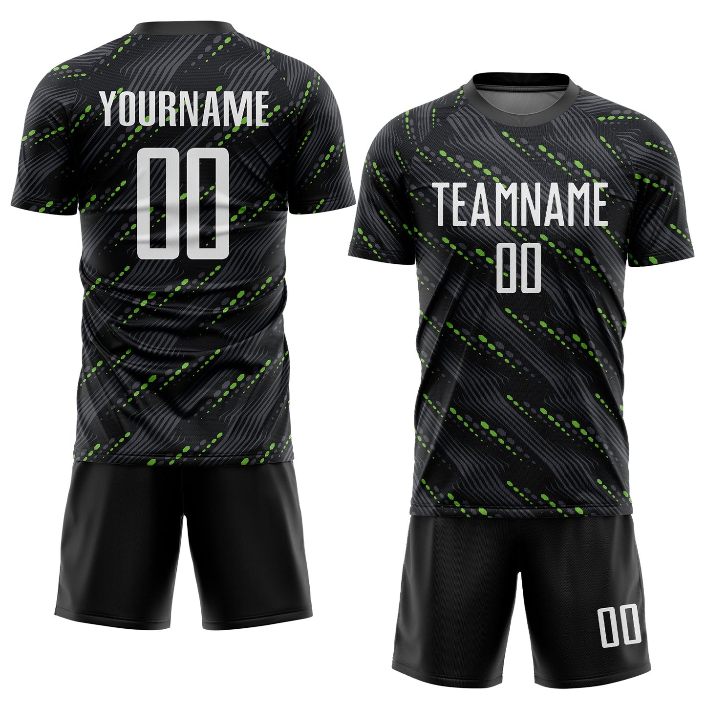 Custom Black White-Kelly Green Sublimation Soccer Uniform Jersey view 2