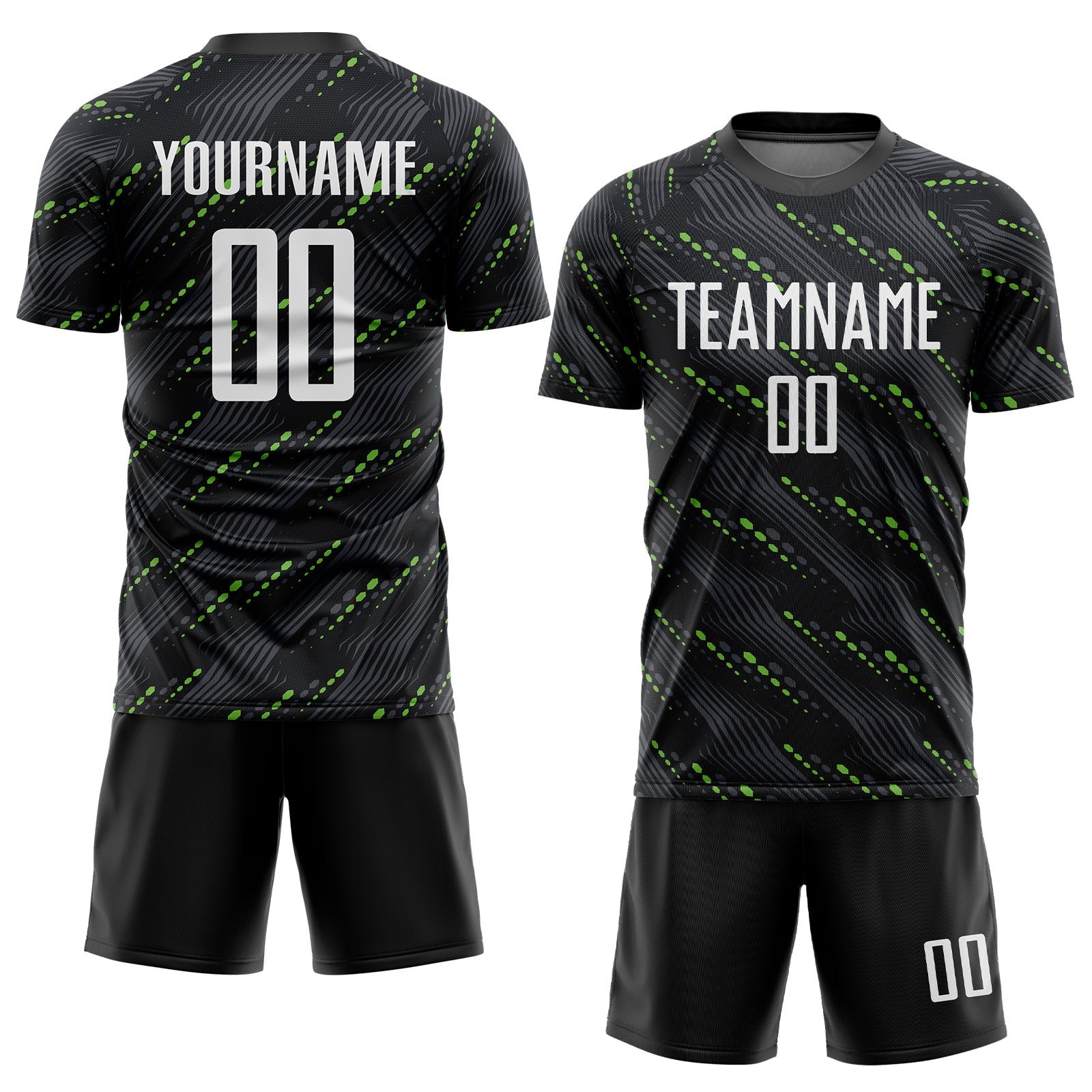 Custom Black White-Kelly Green Sublimation Soccer Uniform Jersey view 2