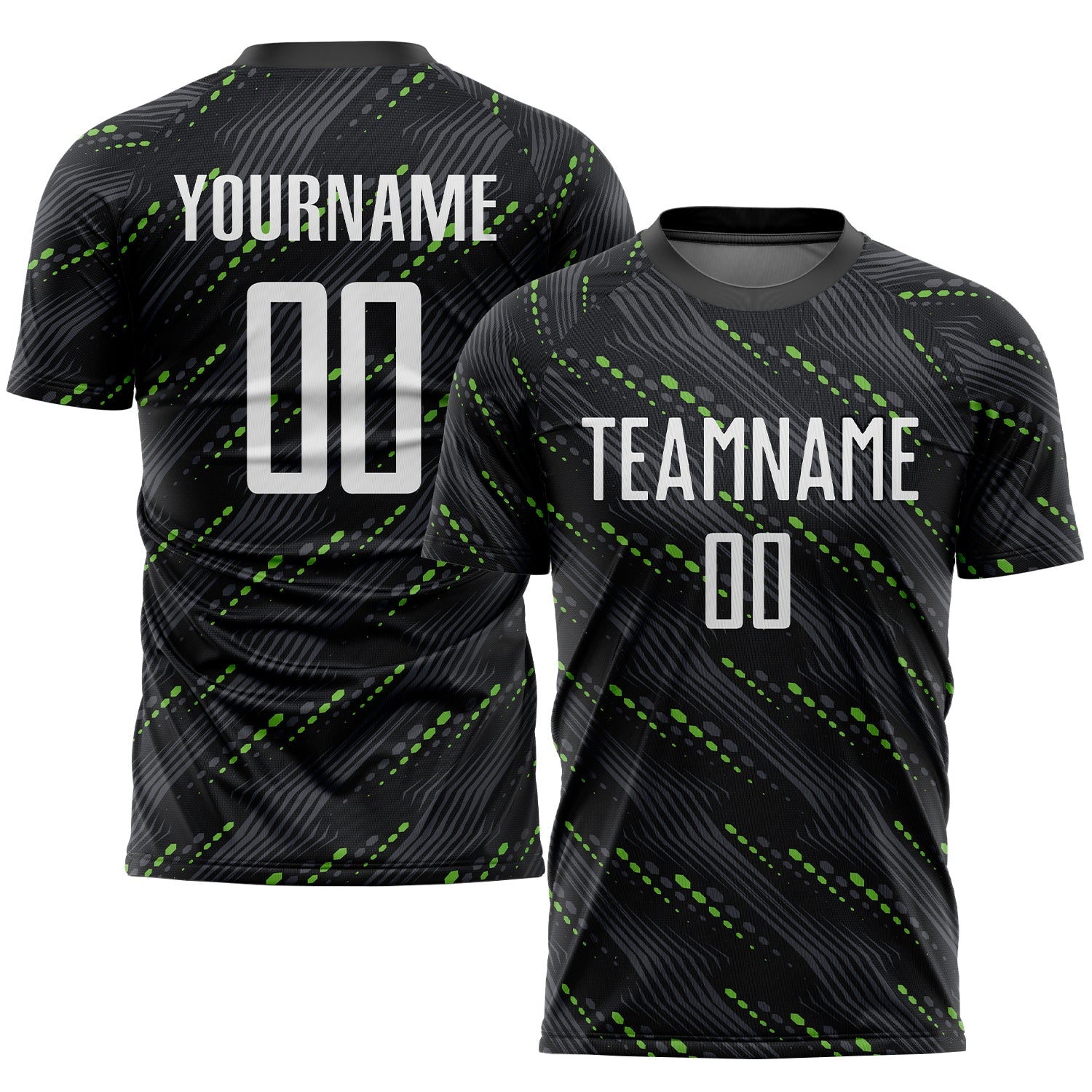 Custom Black White-Kelly Green Sublimation Soccer Uniform Jersey - Main View