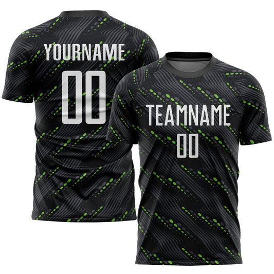 Custom Black White-Kelly Green Sublimation Soccer Uniform Jersey - Main View