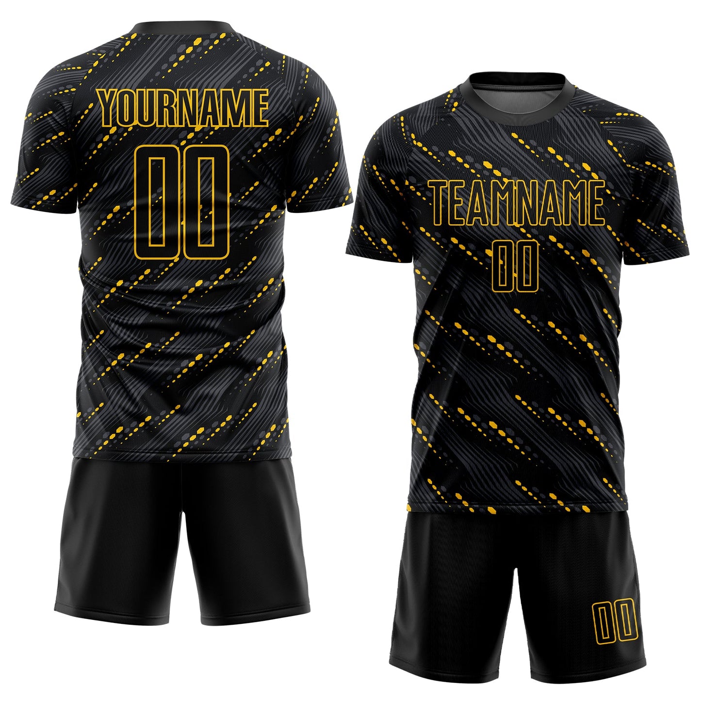Custom Black Black-Gold Sublimation Soccer Uniform Jersey view 2