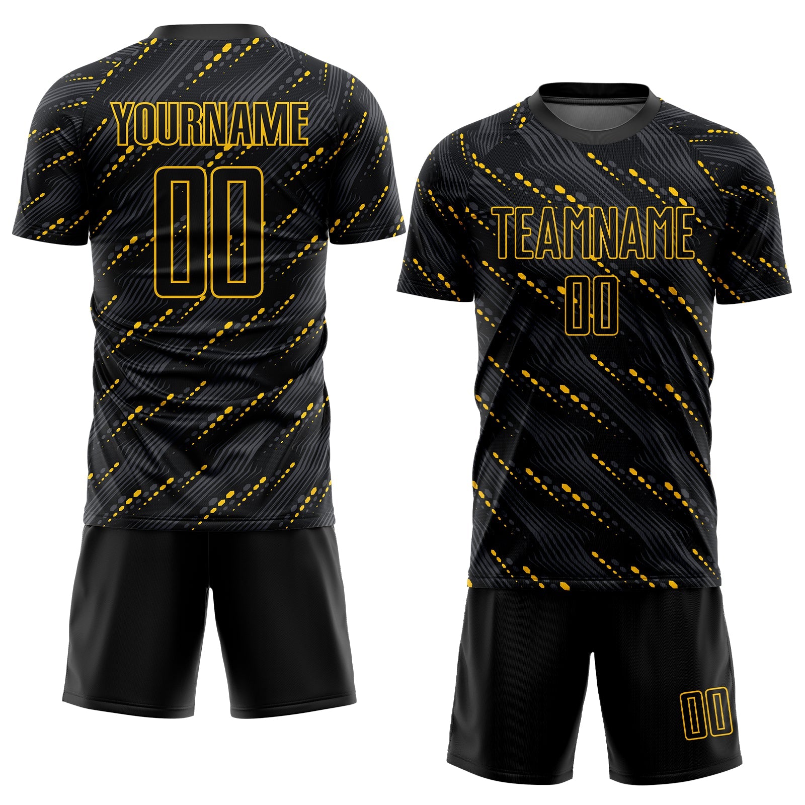 Custom Black Black-Gold Sublimation Soccer Uniform Jersey view 2