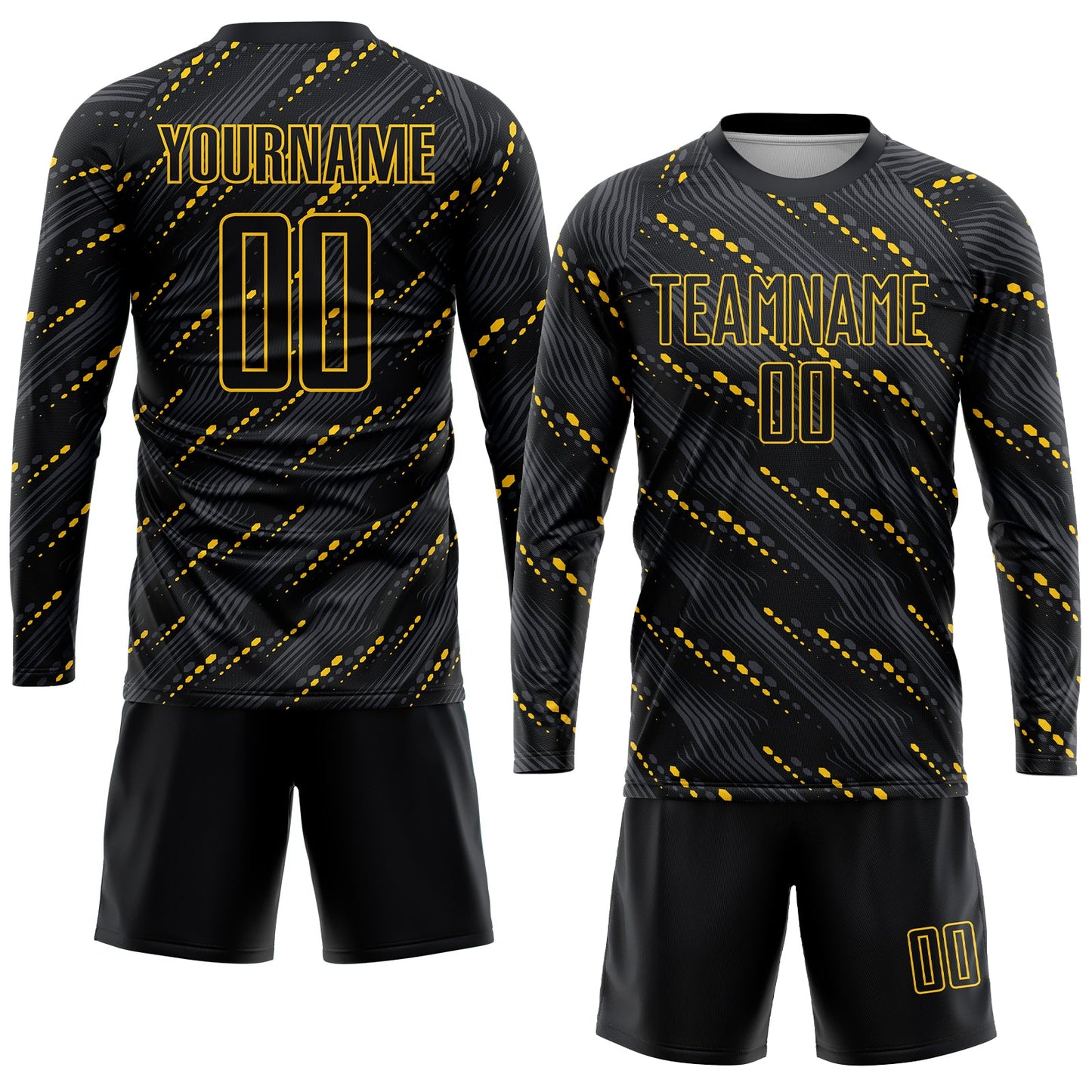 Custom Black Black-Gold Sublimation Soccer Uniform Jersey view 4