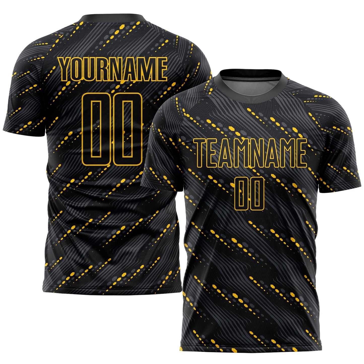 Custom Black Black-Gold Sublimation Soccer Uniform Jersey - Main View