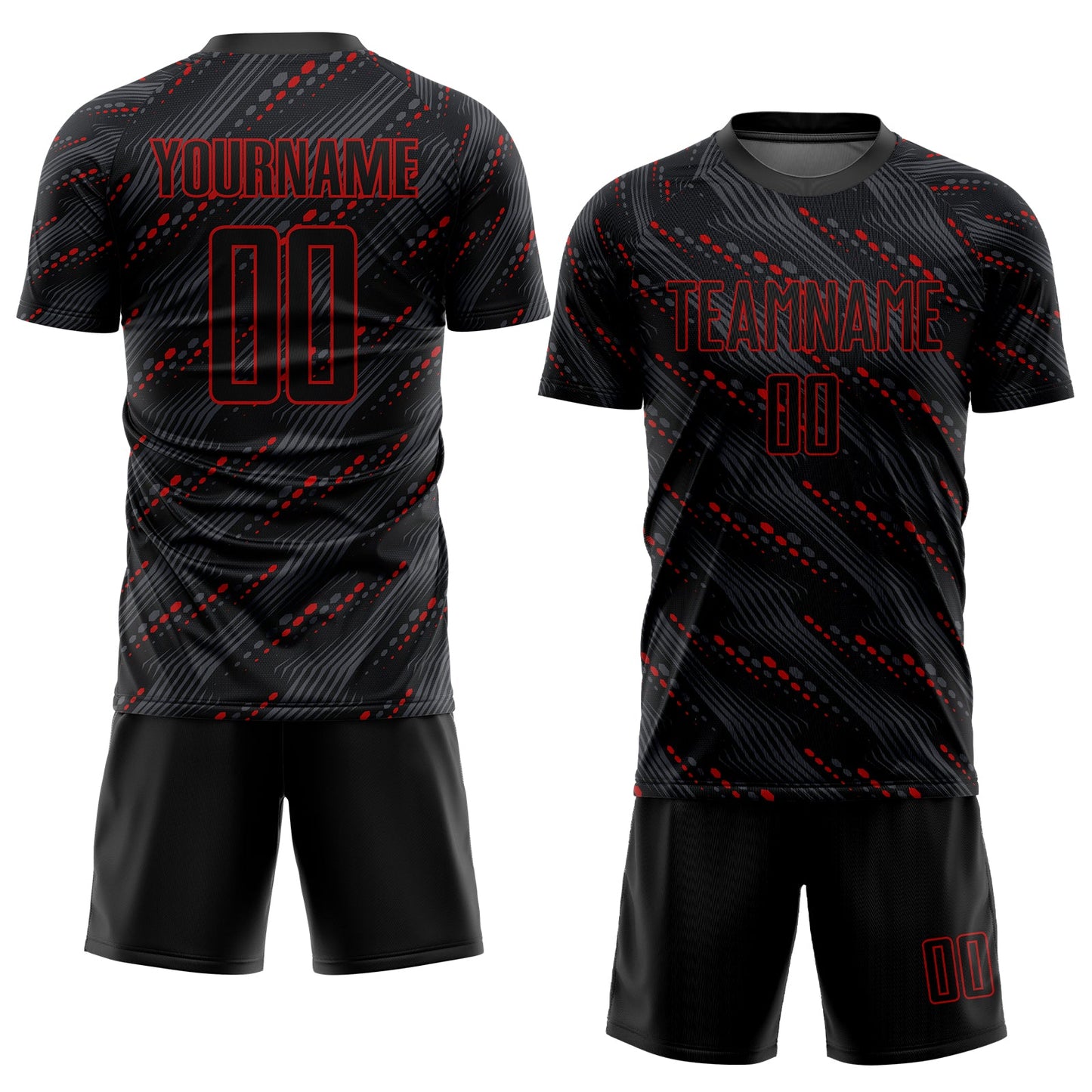 Custom Black Red Sublimation Soccer Uniform Jersey view 2