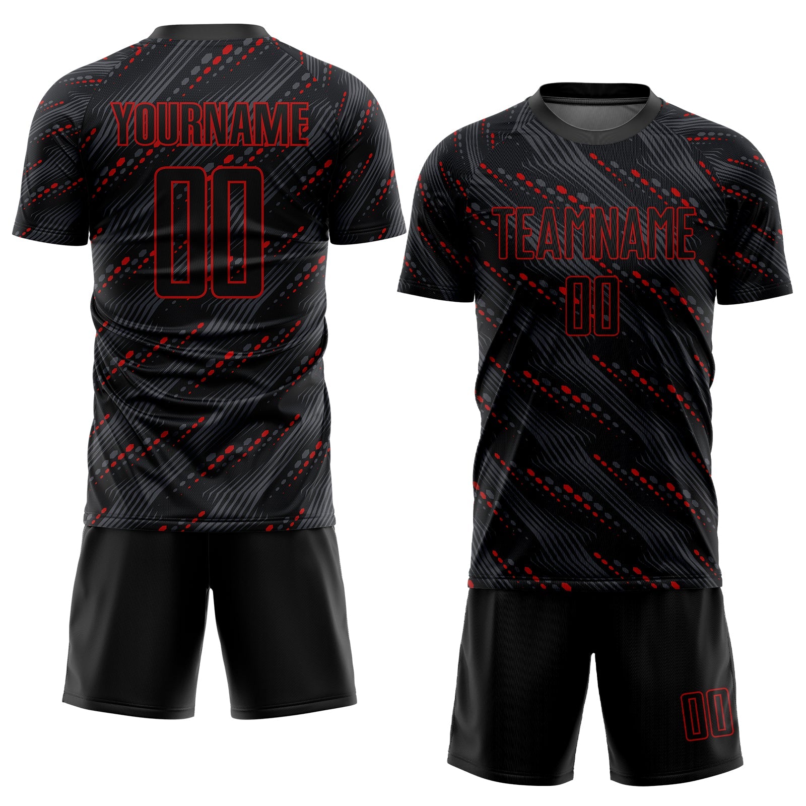 Custom Black Red Sublimation Soccer Uniform Jersey view 2