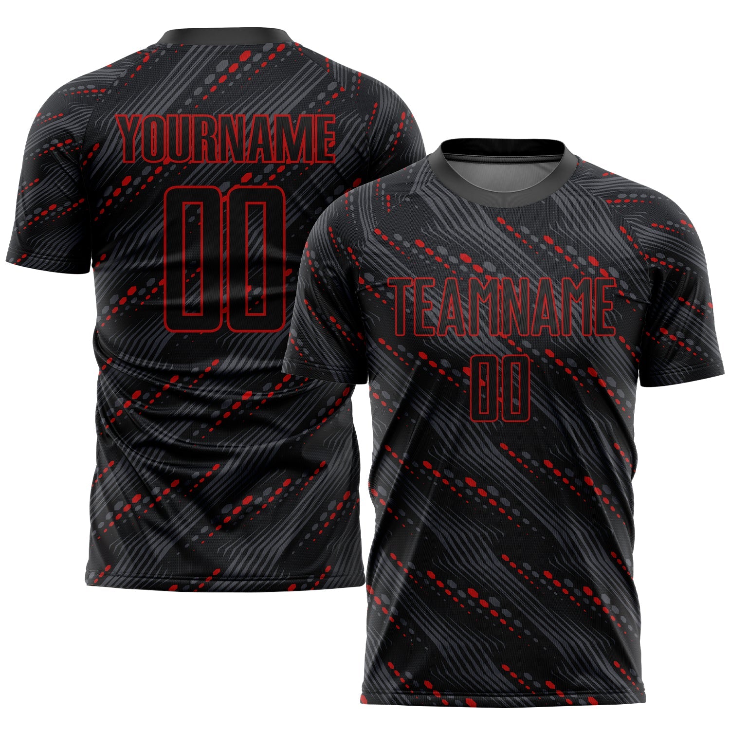 Custom Black Red Sublimation Soccer Uniform Jersey - Main View