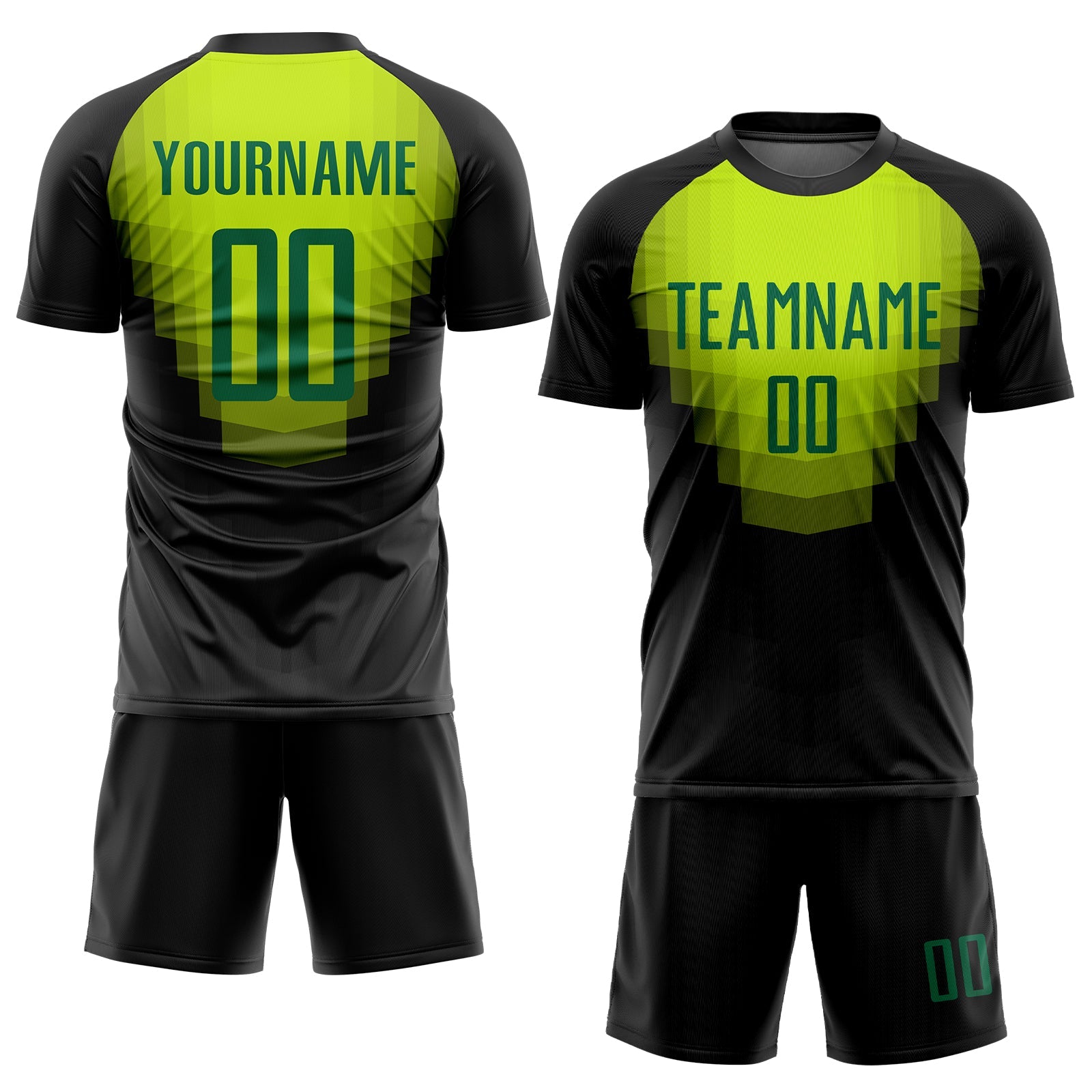 Custom Black Kelly Green Sublimation Soccer Uniform Jersey view 2