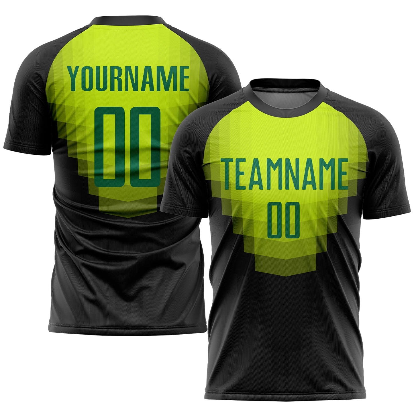 Custom Black Kelly Green Sublimation Soccer Uniform Jersey - Main View