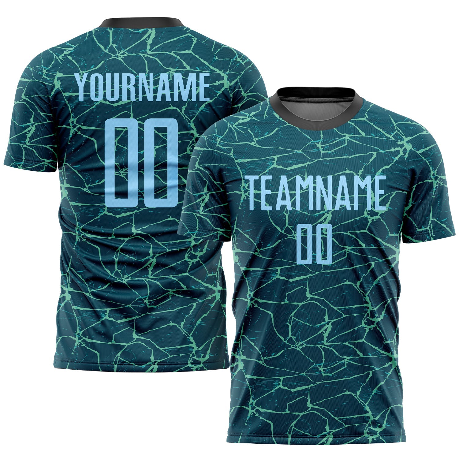 Custom Teal Light Blue-Black Sublimation Soccer Uniform Jersey - Main View