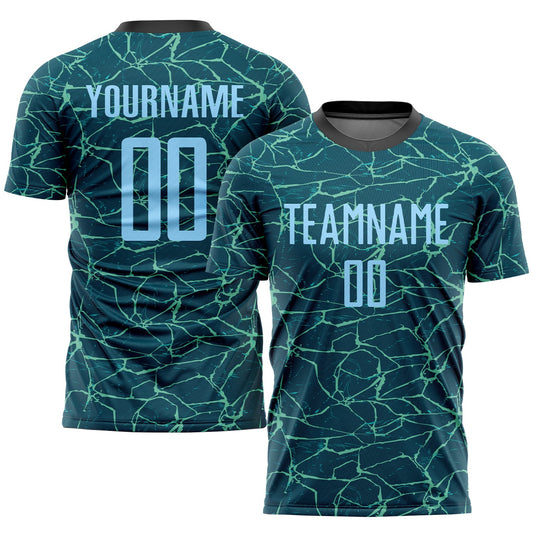Custom Teal Light Blue-Black Sublimation Soccer Uniform Jersey - Main View