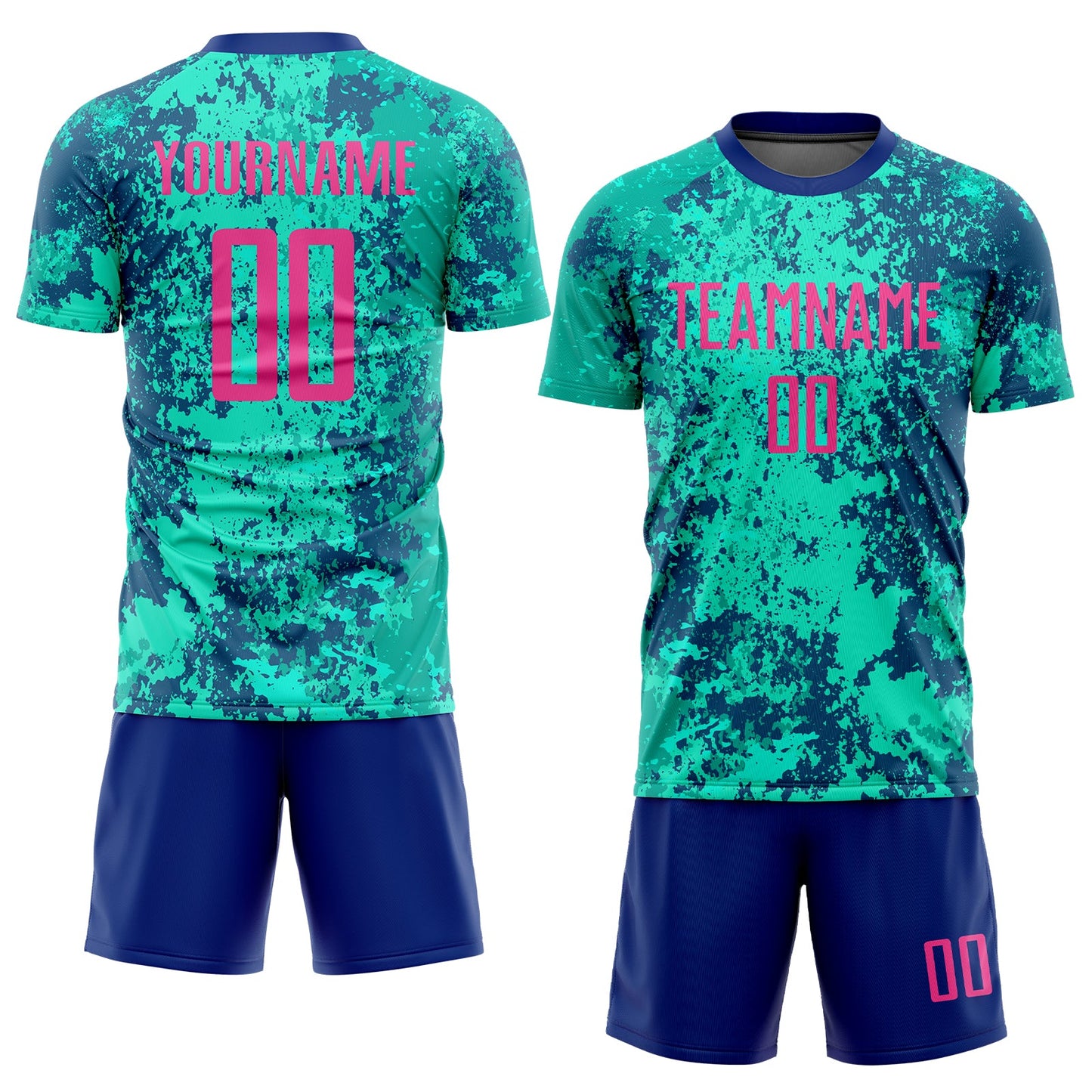 Custom Teal Pink-Royal Sublimation Soccer Uniform Jersey view 2