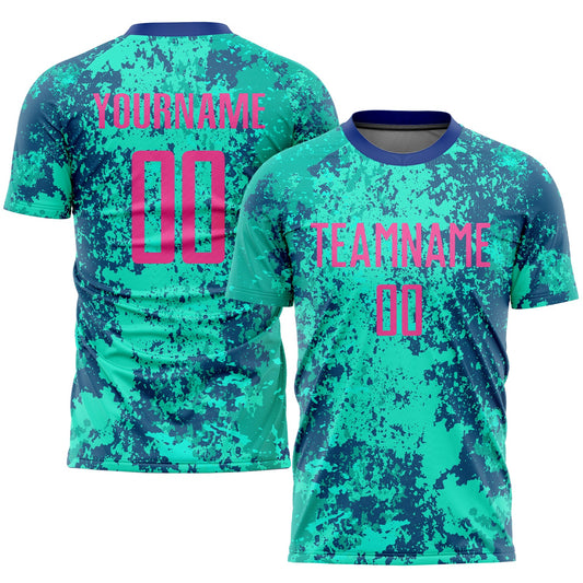 Custom Teal Pink-Royal Sublimation Soccer Uniform Jersey - Main View