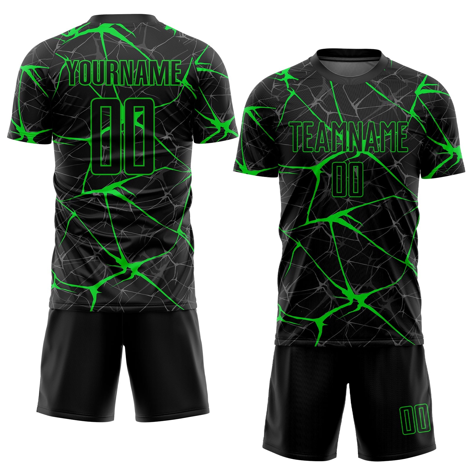 Custom Black Neon Green Sublimation Soccer Uniform Jersey view 2