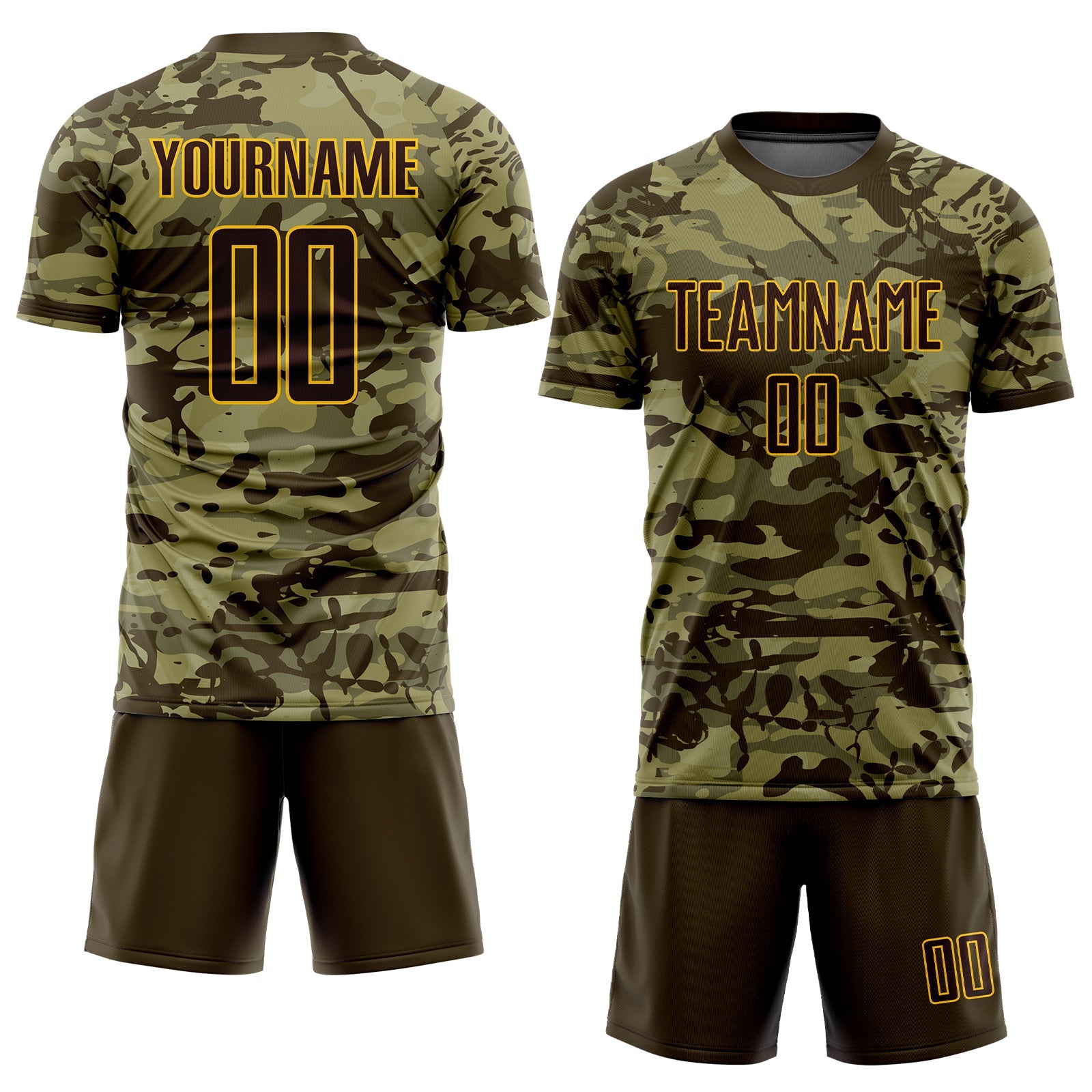 Custom Camo Brown-Gold Sublimation Salute To Service Soccer Uniform Jersey view 2