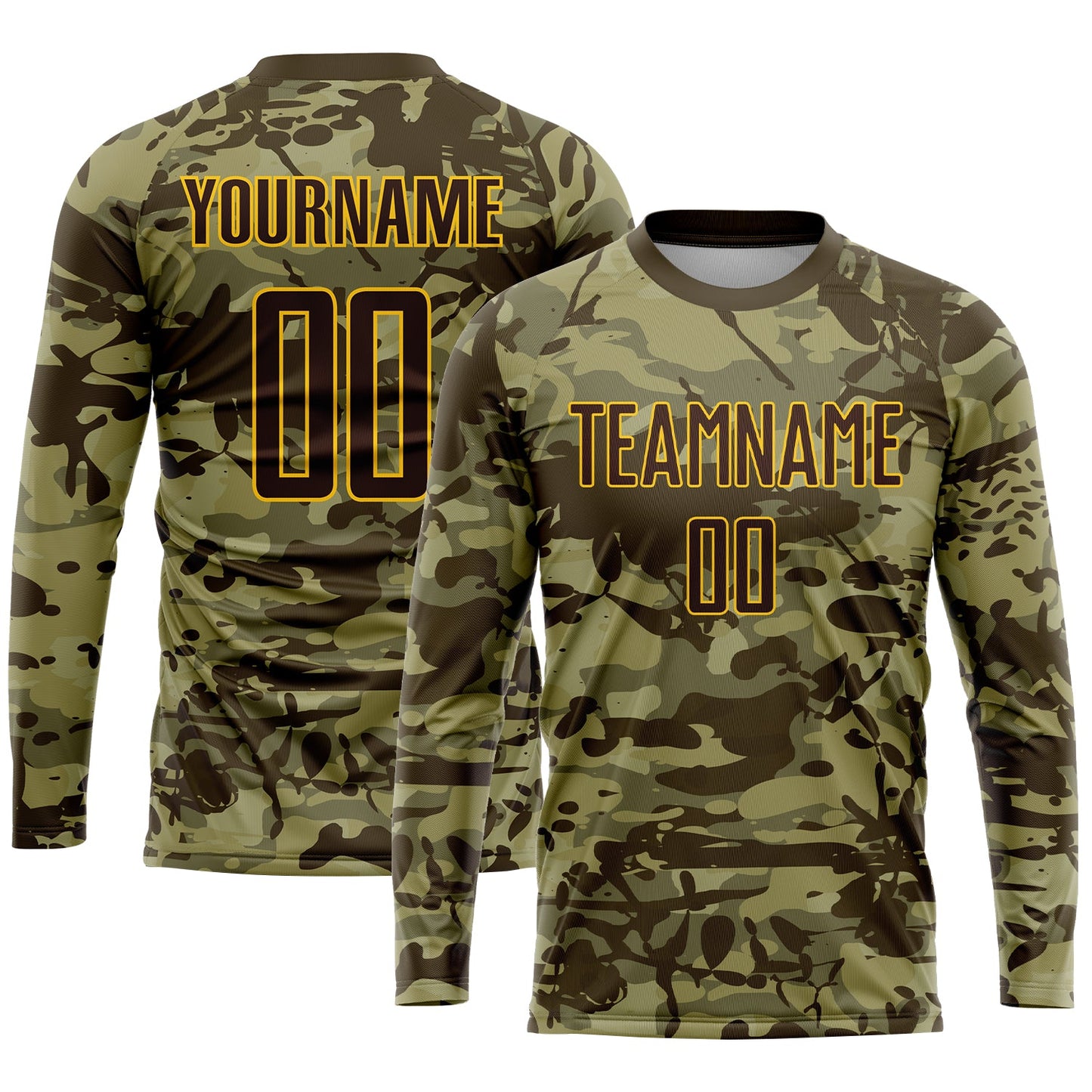 Custom Camo Brown-Gold Sublimation Salute To Service Soccer Uniform Jersey view 3