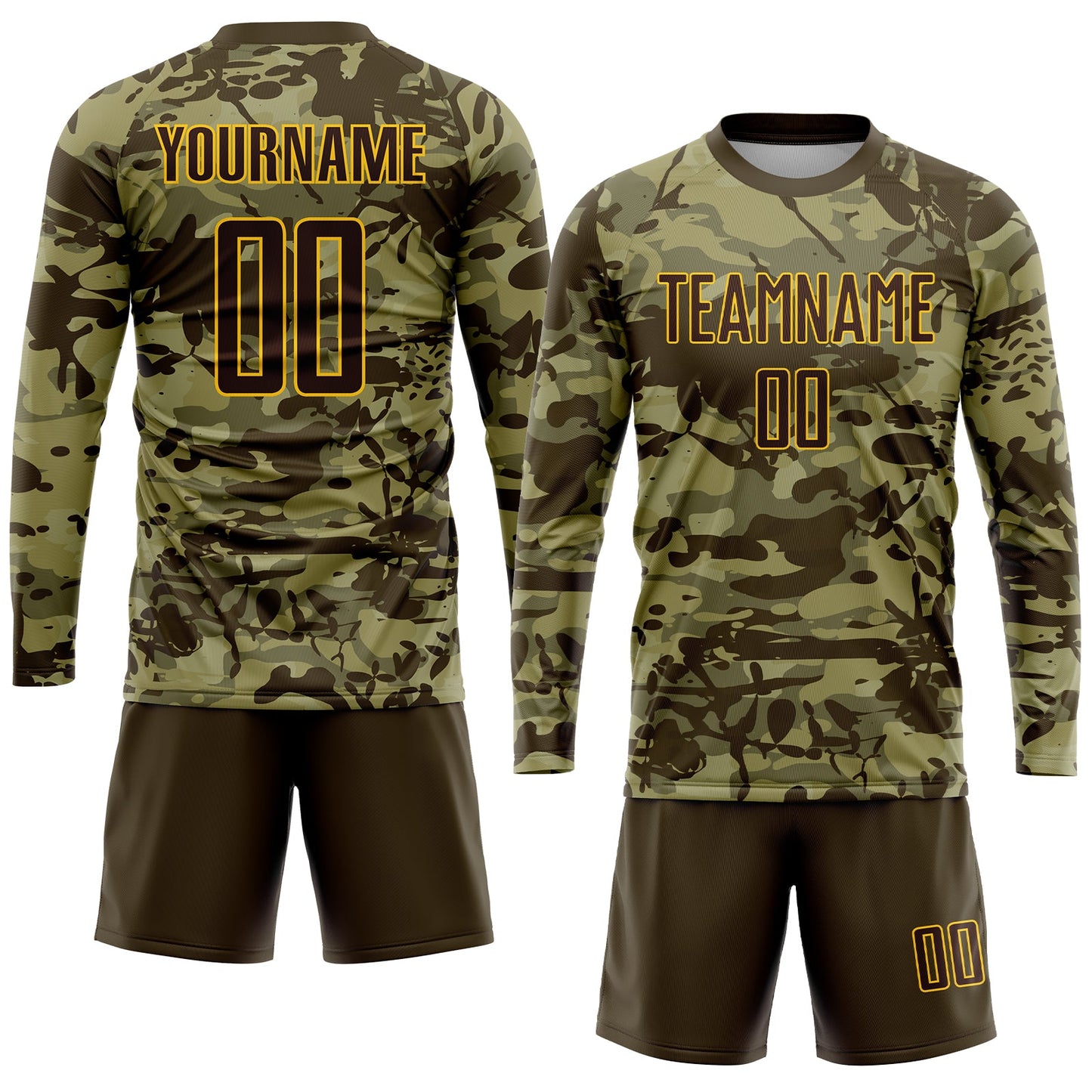 Custom Camo Brown-Gold Sublimation Salute To Service Soccer Uniform Jersey view 4