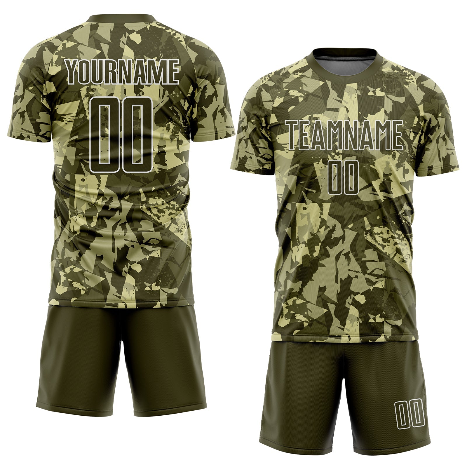 Custom Camo Olive-White Sublimation Salute To Service Soccer Uniform Jersey view 2