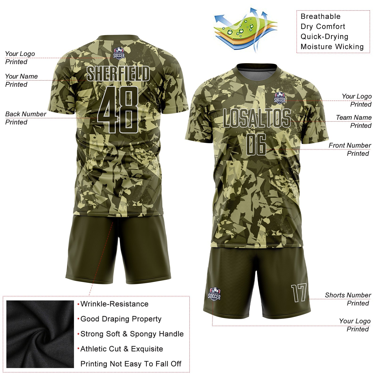 Custom Camo Olive-White Sublimation Salute To Service Soccer Uniform Jersey view 3