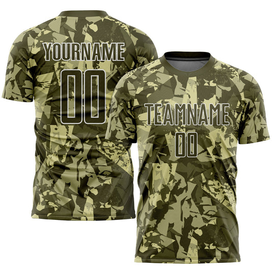 Custom Camo Olive-White Sublimation Salute To Service Soccer Uniform Jersey - Main View