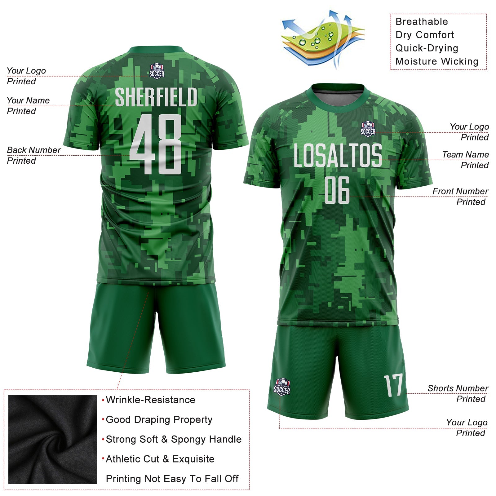 Custom Camo White-Kelly Green Sublimation Salute To Service Soccer Uniform Jersey view 3