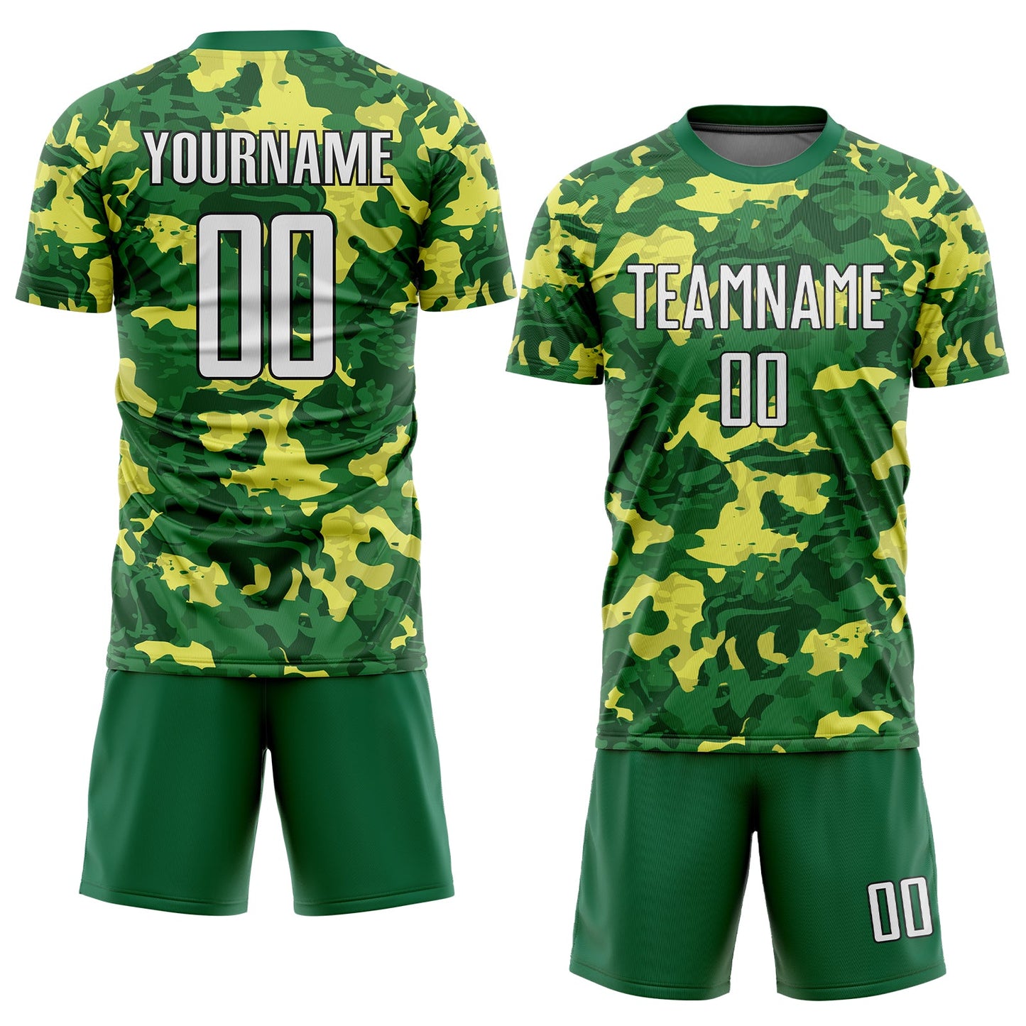 Custom Camo White-Kelly Green Sublimation Salute To Service Soccer Uniform Jersey view 2