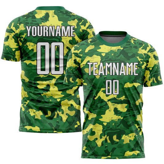 Custom Camo White-Kelly Green Sublimation Salute To Service Soccer Uniform Jersey - Main View