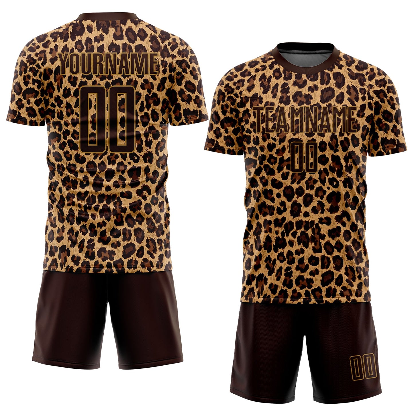 Custom Brown Brown-Old Gold Sublimation Leopard Soccer Uniform Jersey view 2