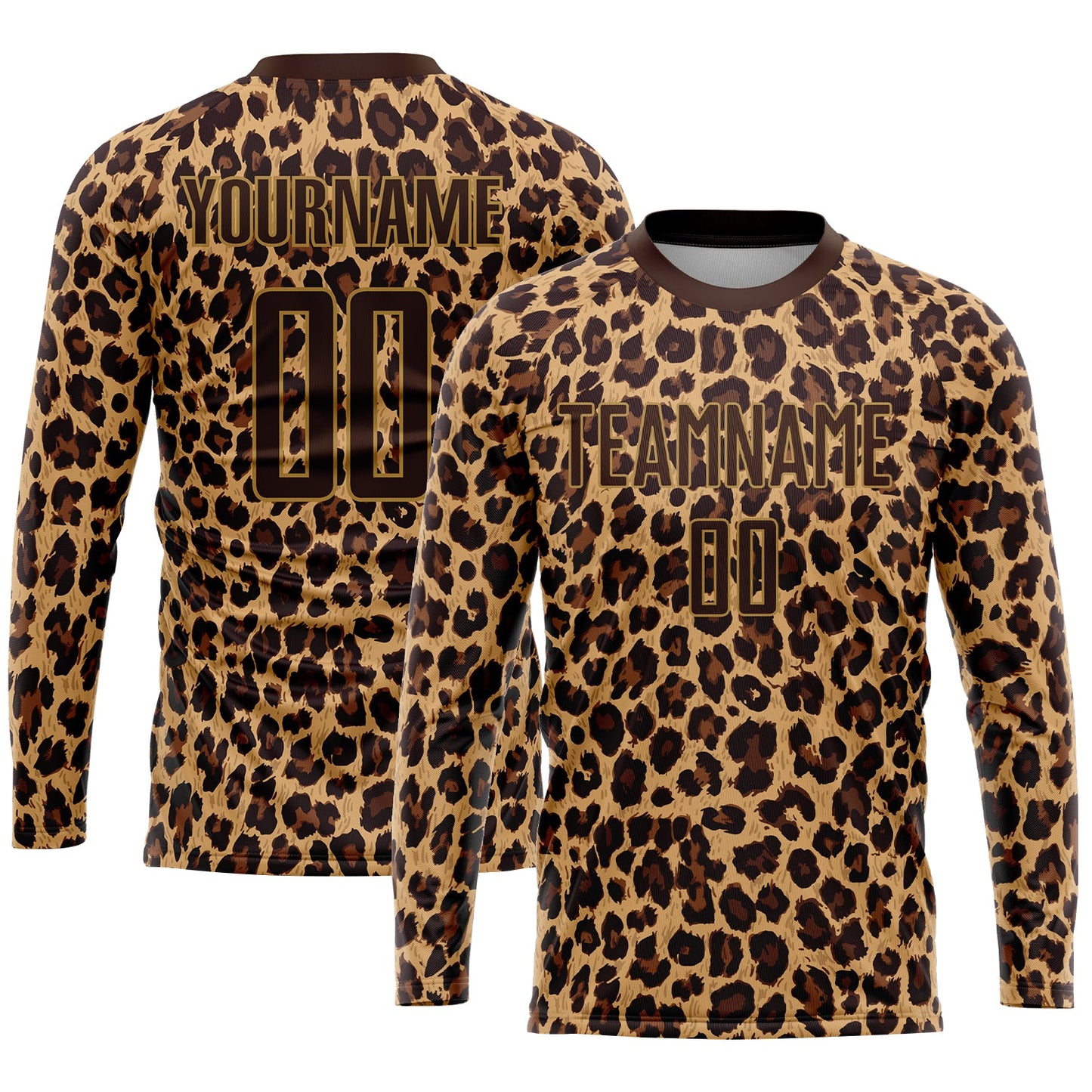 Custom Brown Brown-Old Gold Sublimation Leopard Soccer Uniform Jersey view 3