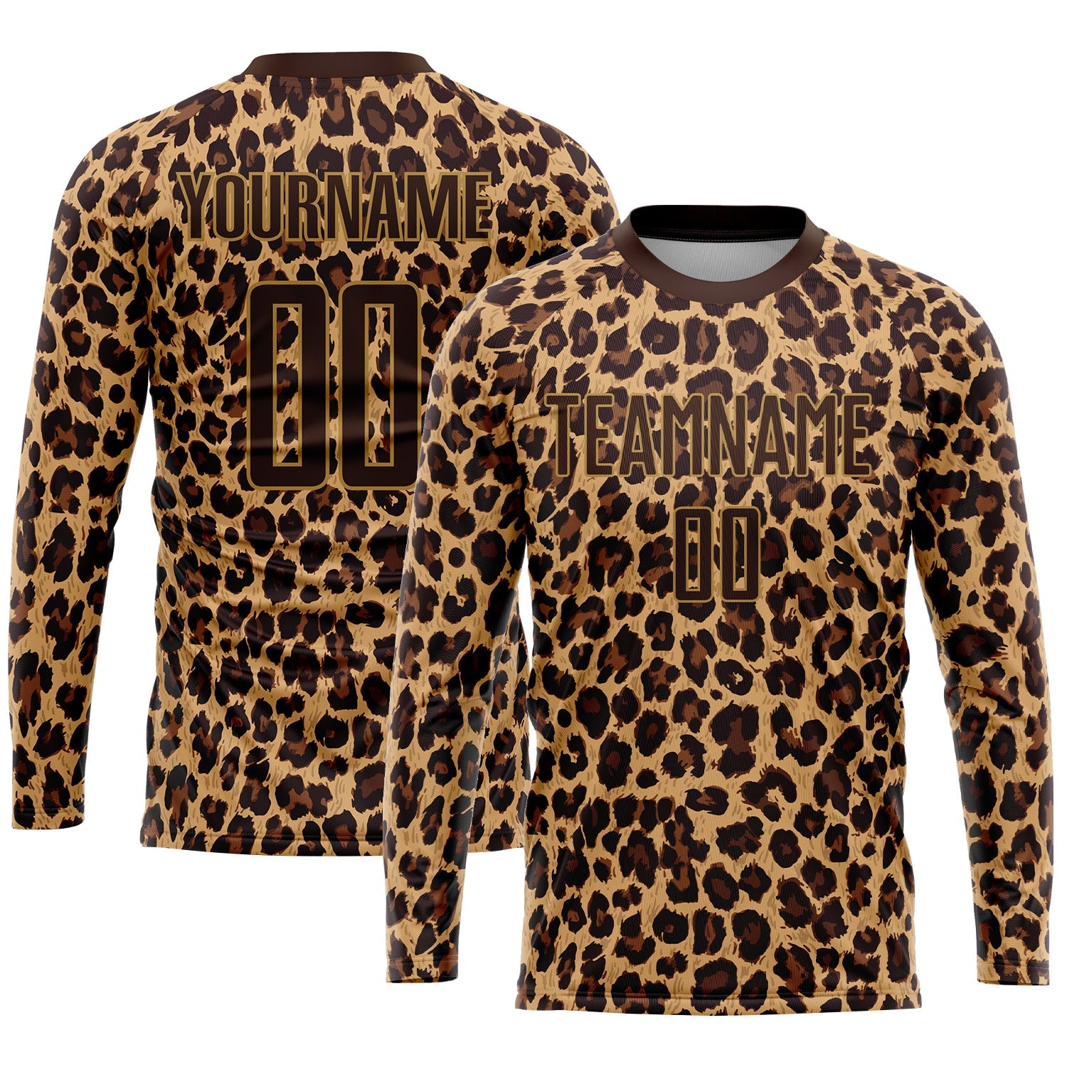 Custom Brown Brown-Old Gold Sublimation Leopard Soccer Uniform Jersey view 3