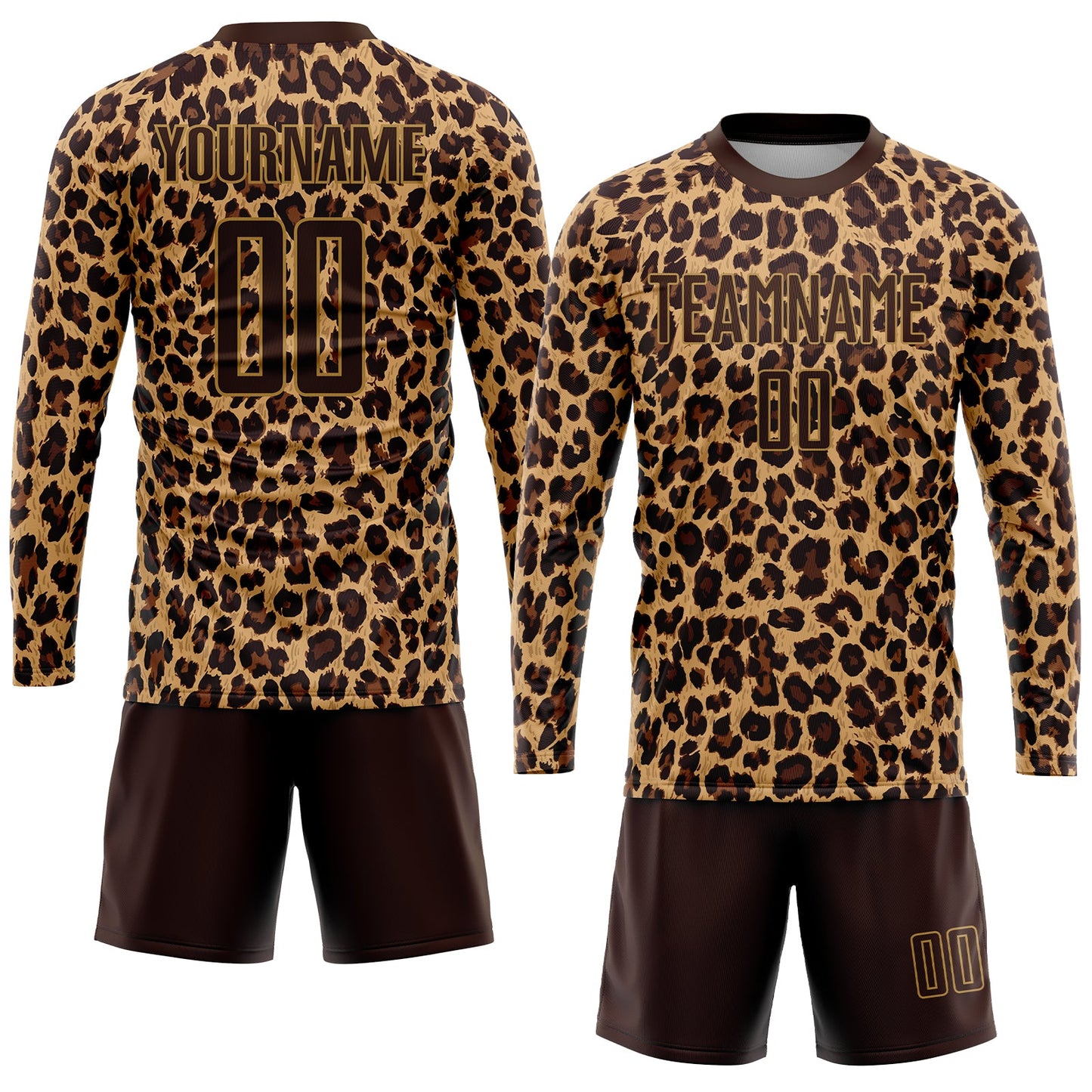 Custom Brown Brown-Old Gold Sublimation Leopard Soccer Uniform Jersey view 4