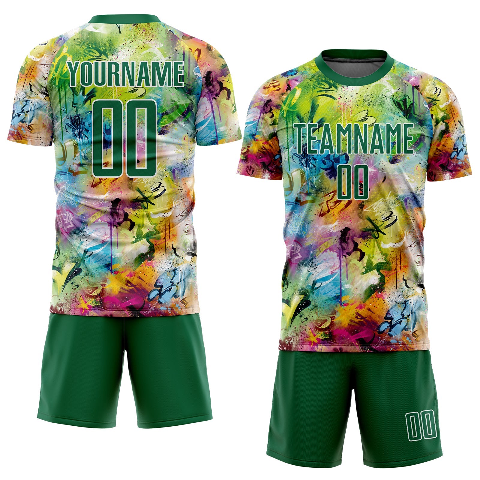 Custom Graffiti Pattern Kelly Green-White Sublimation Soccer Uniform Jersey view 2