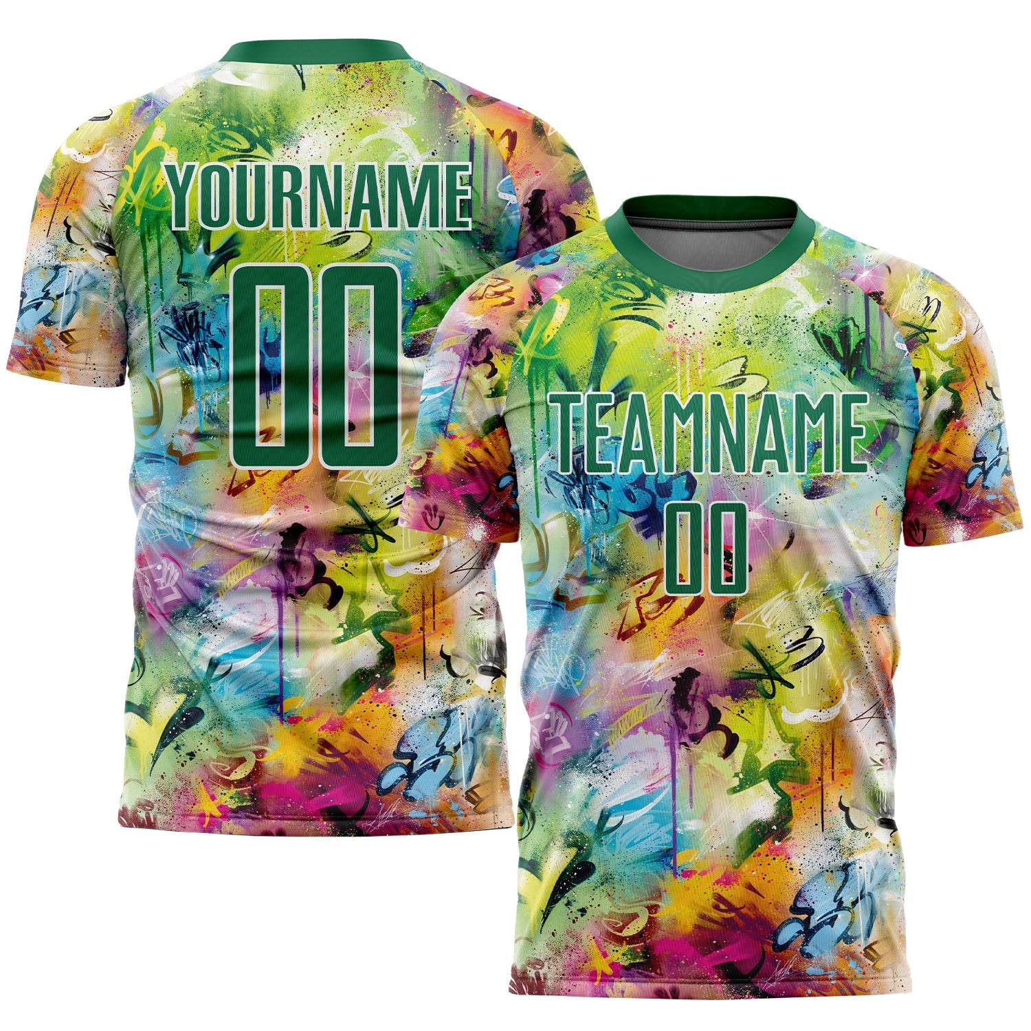 Custom Graffiti Pattern Kelly Green-White Sublimation Soccer Uniform Jersey - Main View
