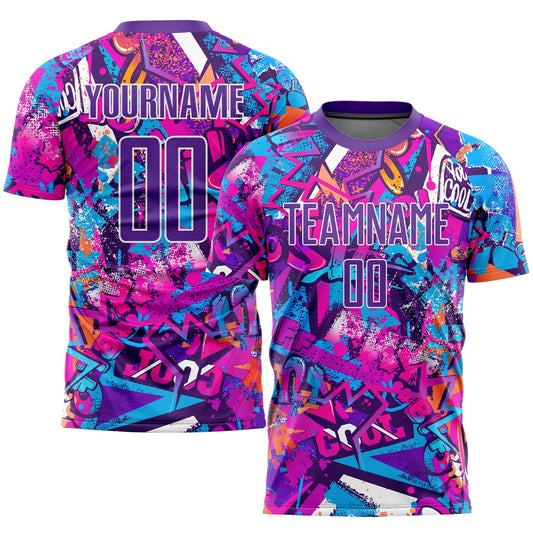 Custom Graffiti Pattern Purple-White Sublimation Soccer Uniform Jersey - Main View