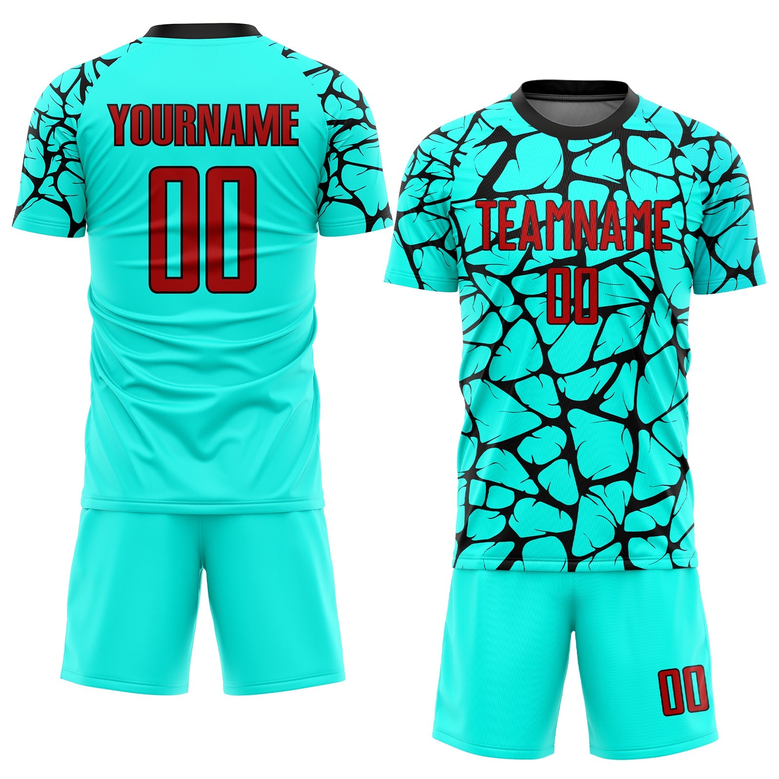 Custom Aqua Red-Black Sublimation Soccer Uniform Jersey view 2