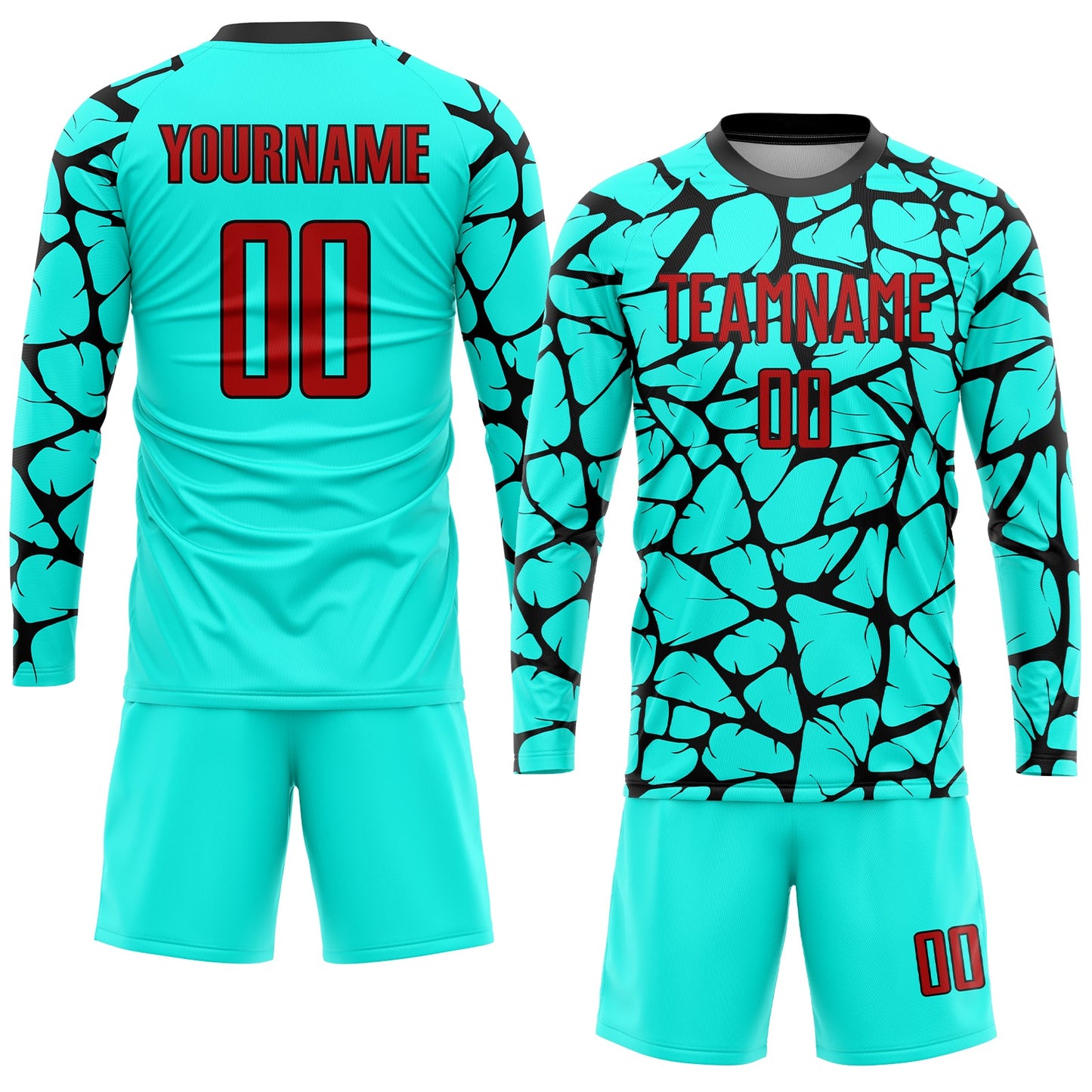 Custom Aqua Red-Black Sublimation Soccer Uniform Jersey view 4