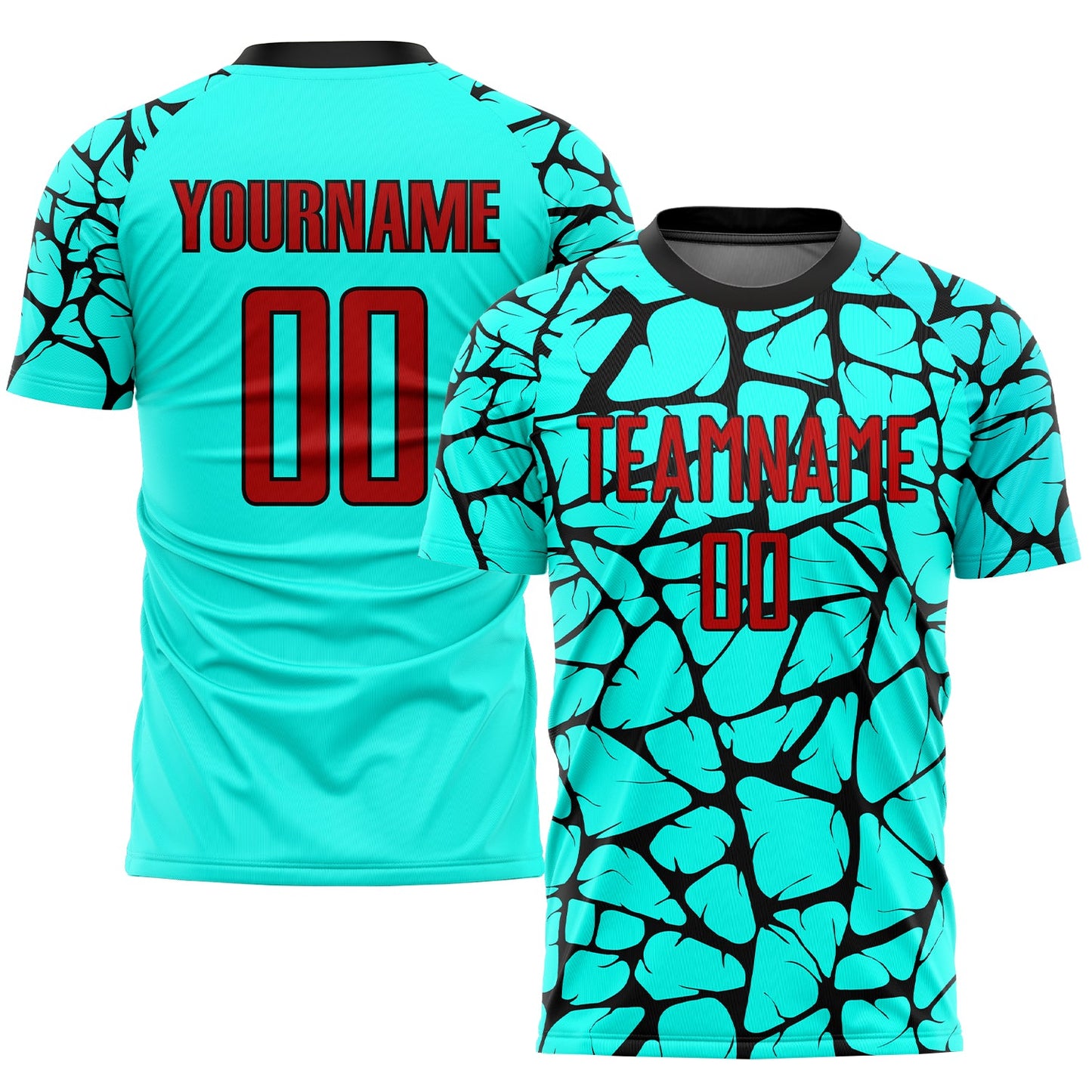 Custom Aqua Red-Black Sublimation Soccer Uniform Jersey - Main View