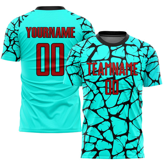 Custom Aqua Red-Black Sublimation Soccer Uniform Jersey - Main View