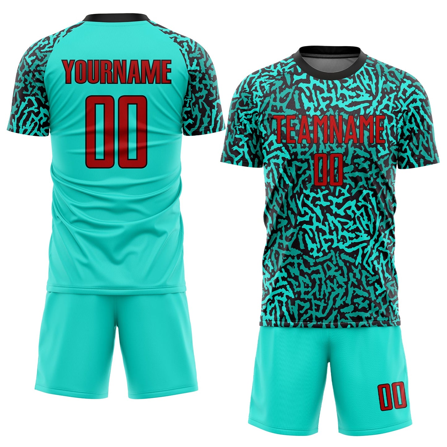 Custom Aqua Red-Black Sublimation Soccer Uniform Jersey view 2