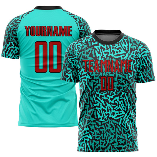 Custom Aqua Red-Black Sublimation Soccer Uniform Jersey - Main View