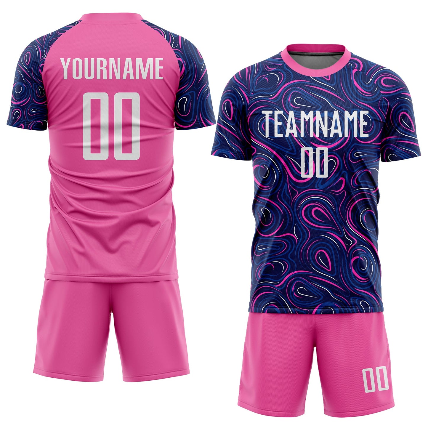 Custom Navy White-Pink Sublimation Soccer Uniform Jersey view 2
