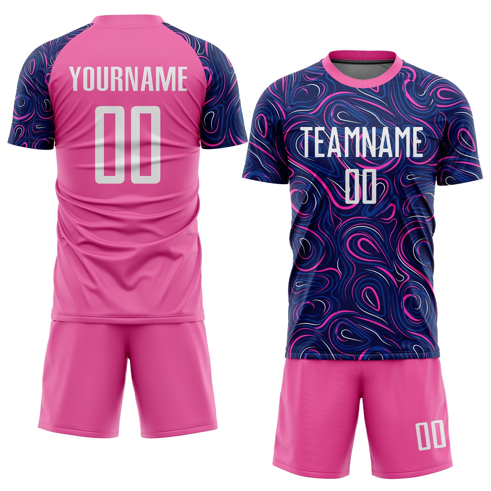 Custom Navy White-Pink Sublimation Soccer Uniform Jersey view 2