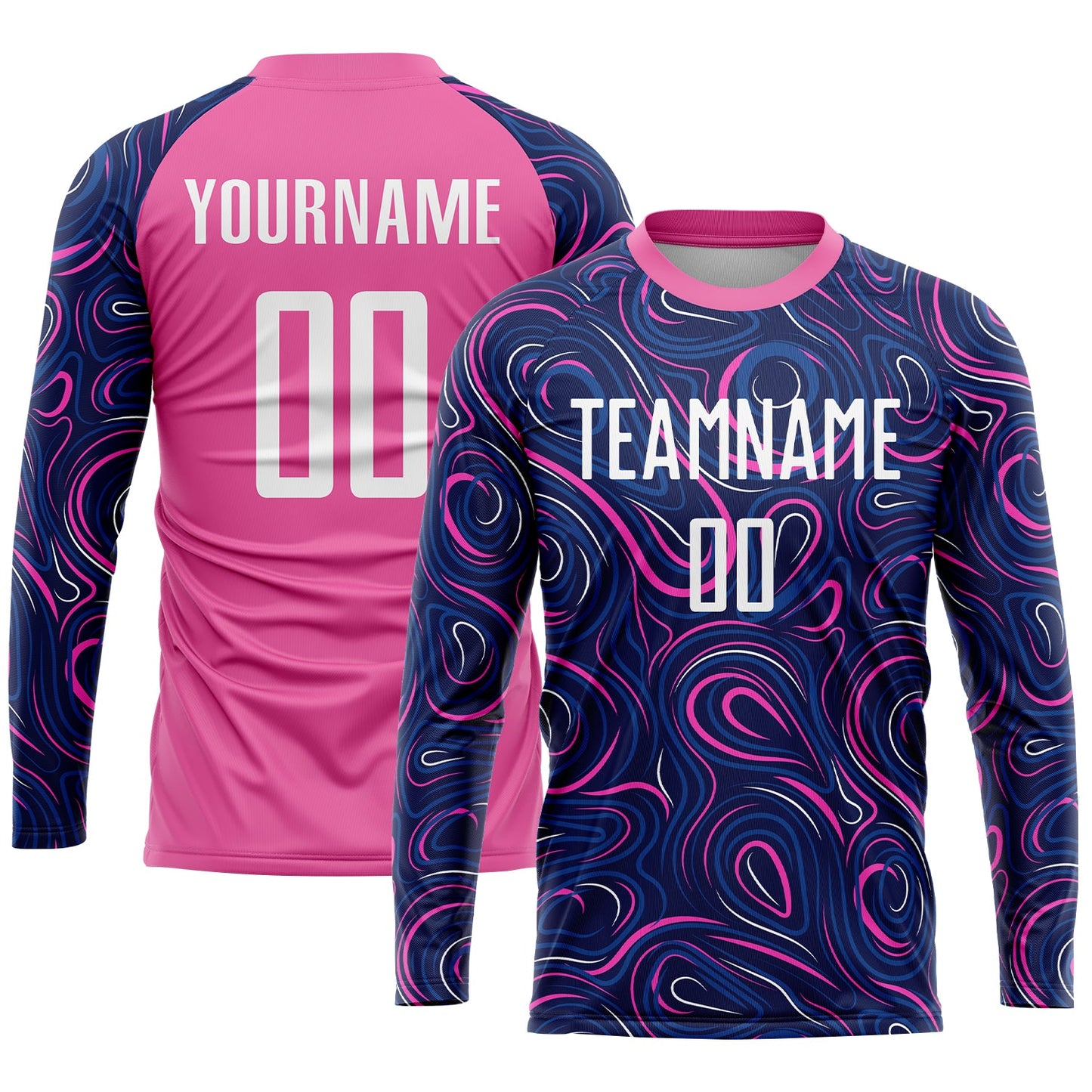 Custom Navy White-Pink Sublimation Soccer Uniform Jersey view 3