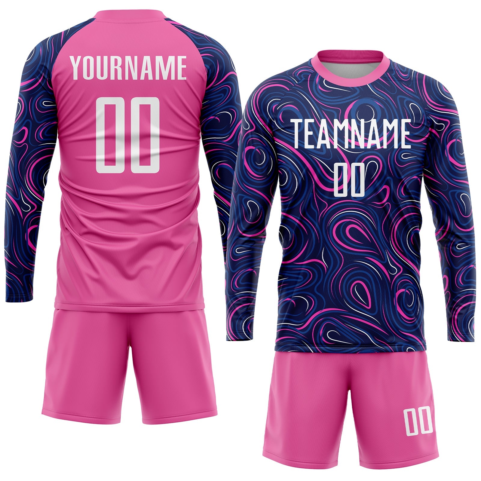 Custom Navy White-Pink Sublimation Soccer Uniform Jersey view 4