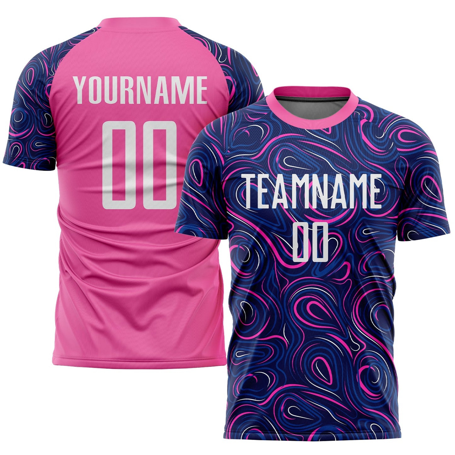 Custom Navy White-Pink Sublimation Soccer Uniform Jersey - Main View