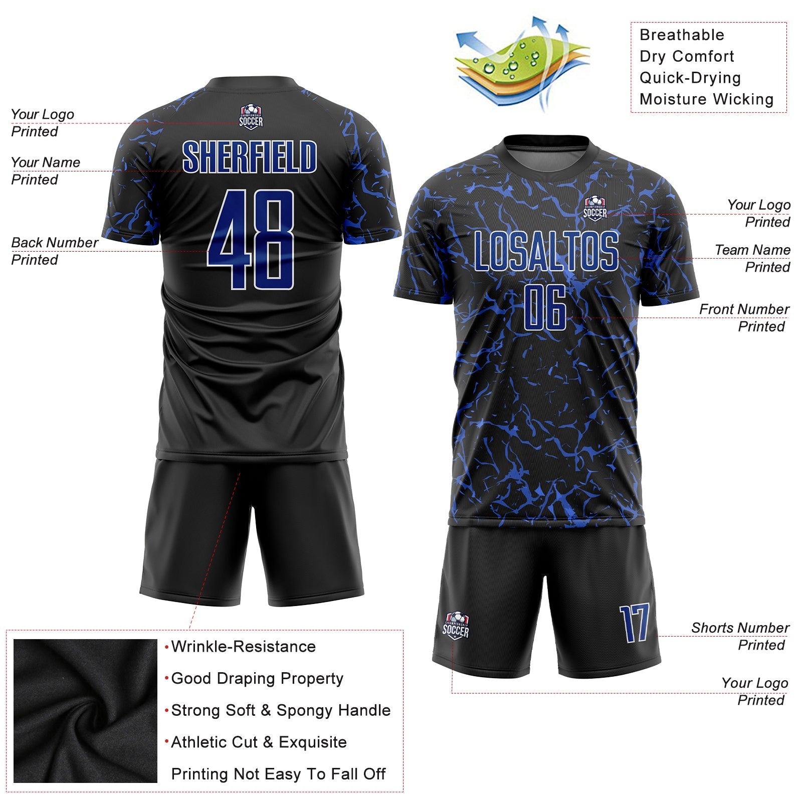 Custom Black Royal-White Sublimation Soccer Uniform Jersey view 3