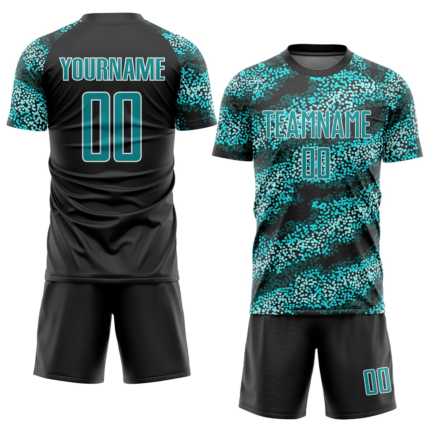 Custom Teal Teal-Black Sublimation Soccer Uniform Jersey view 2