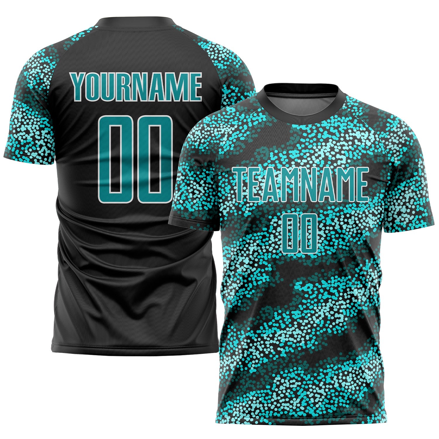 Custom Teal Teal-Black Sublimation Soccer Uniform Jersey - Main View