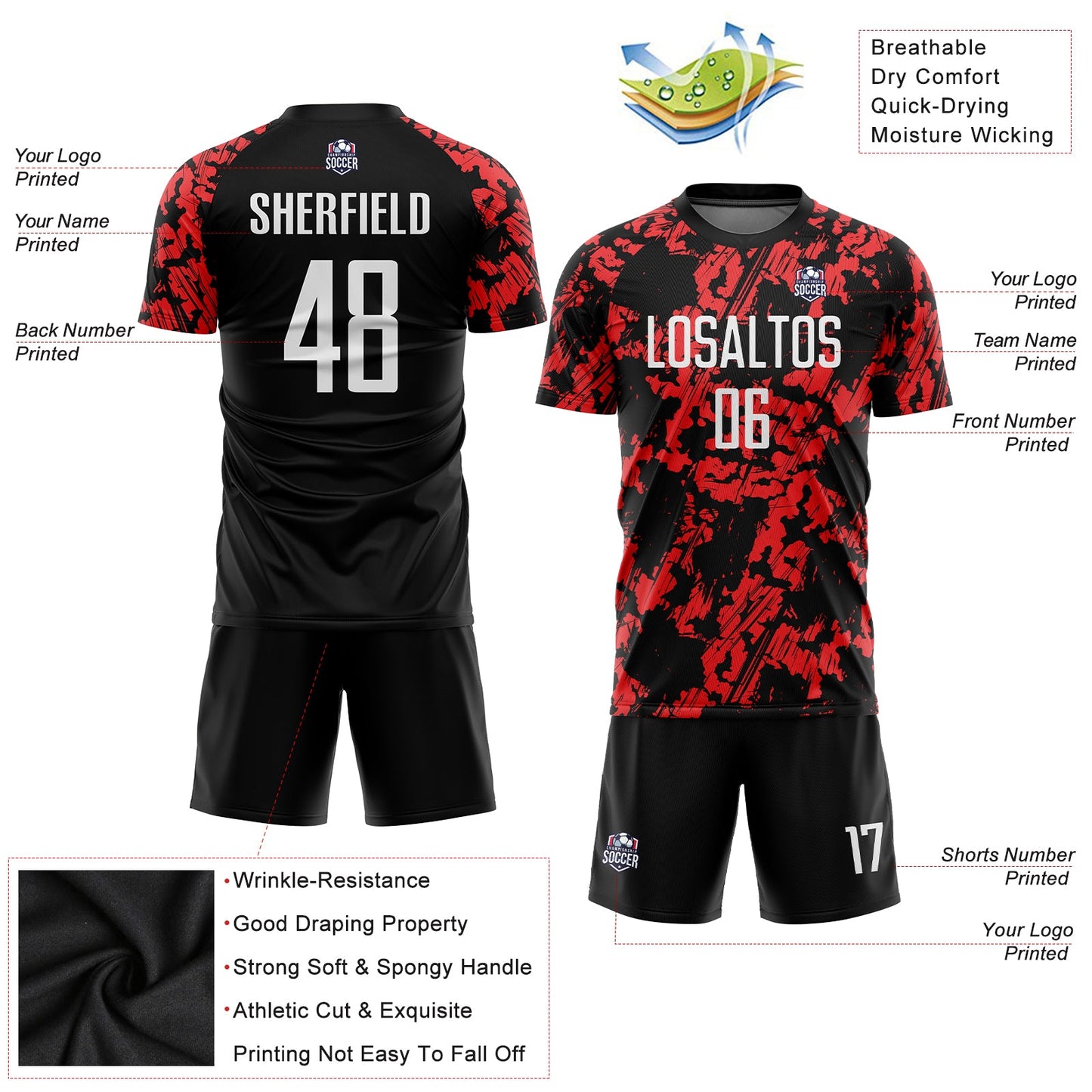 Custom Red White-Black Sublimation Soccer Uniform Jersey view 5